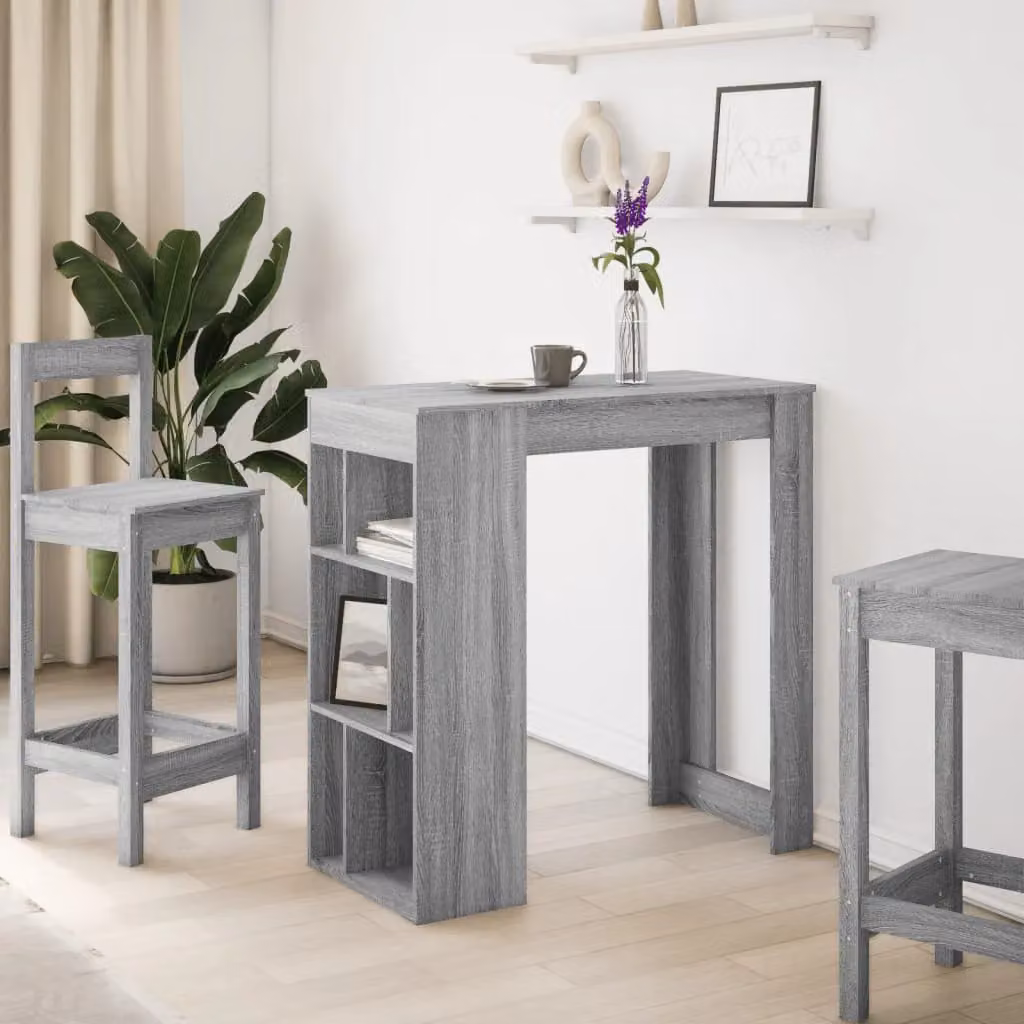 Berkfield Home Bar Table with Racks in Grey Sonoma, W: 102 cm, D: 50 cm, H: 103.5 cm – 2