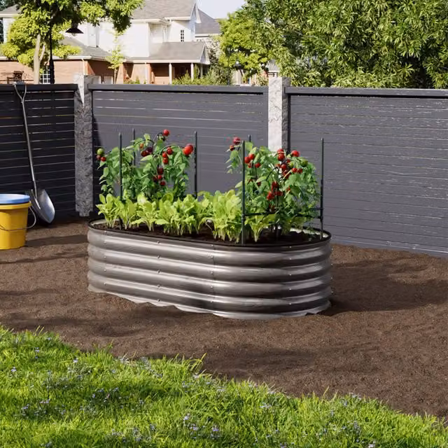 Breeins Galvanised Steel Raised Garden Bed with Trellis in Grey, 160 cm