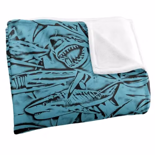 JQ Licensing Royce Mcclure Great White Shark Woodcut Pattern Super Soft Fleece Throw Blanket, W/D/H: 152 x 127 cm – 2