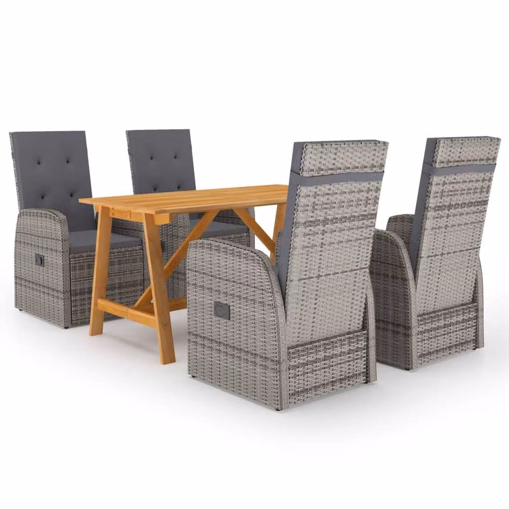 Berkfield Home Beautiful 5 Piece Grey Poly Rattan Garden Dining Set with Cushions
