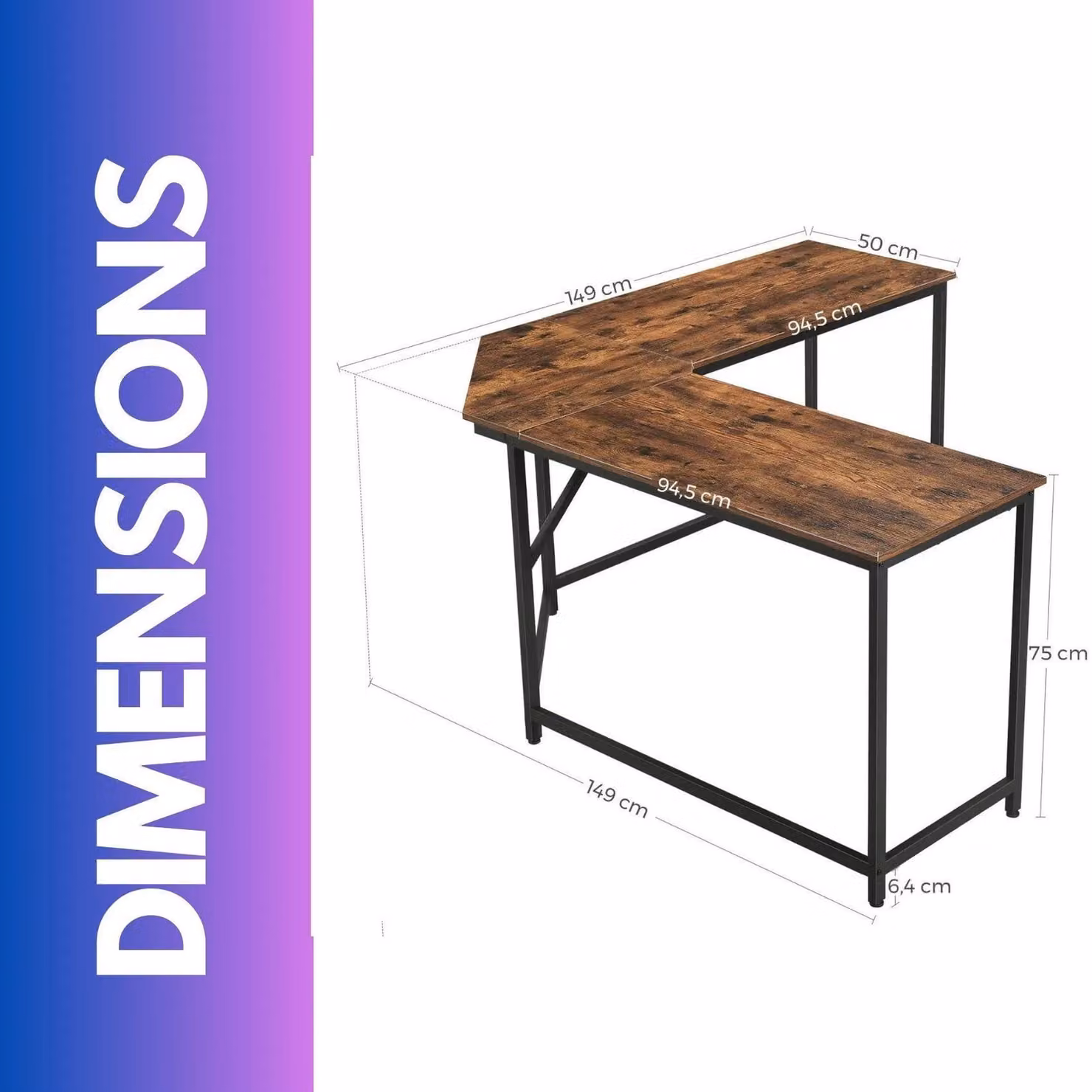 FURNOS Industrial Rustic L-Shaped Corner Computer Desk in Brown – 3