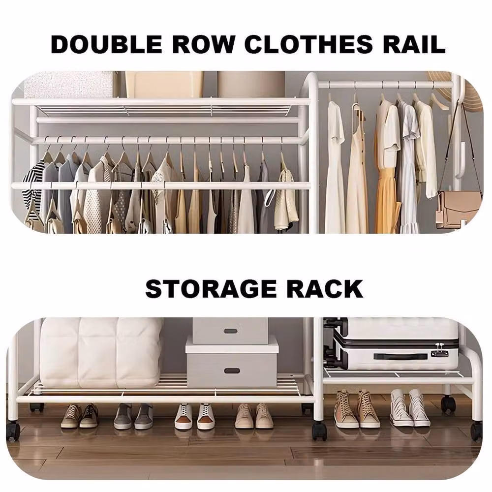 EONLION White Metal Double Clothes Rail Stand Garment Hanging Rack – 3