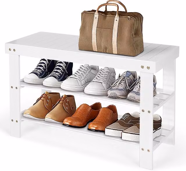 COSTWAY Minimalist White Entryway Shoe Bench and Rack