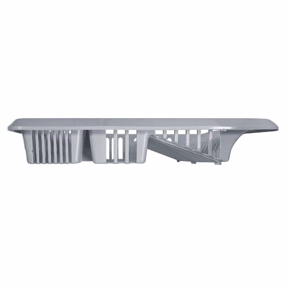 SPETLEK Large Plastic Kitchen Sink Dish Drainer and Cutlery Holder in Silver and Grey – 2