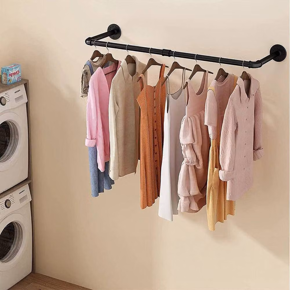 KORVIXA Industrial Metal Pipe Clothing Rack in Matt Black, Width: 61 cm – 3
