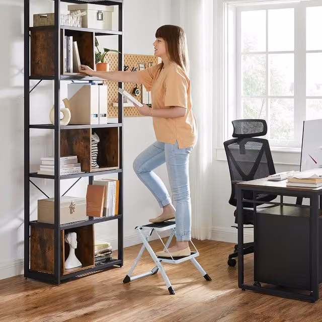 SONGMICS Heavy Duty 2-Step Steel Folding Ladder with Anti-Slip Mat in White – 1