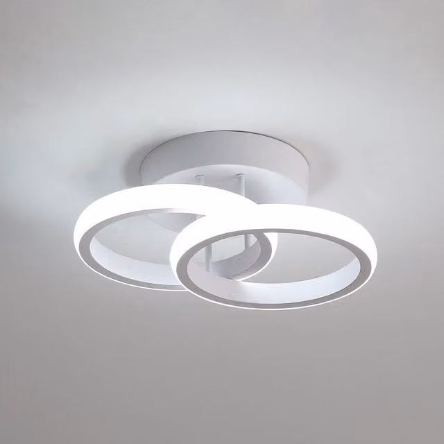 Pheashine Modern White Dual-Ring LED Ceiling Light, 22W, 6500K Cool White, Diameter: 25 cm