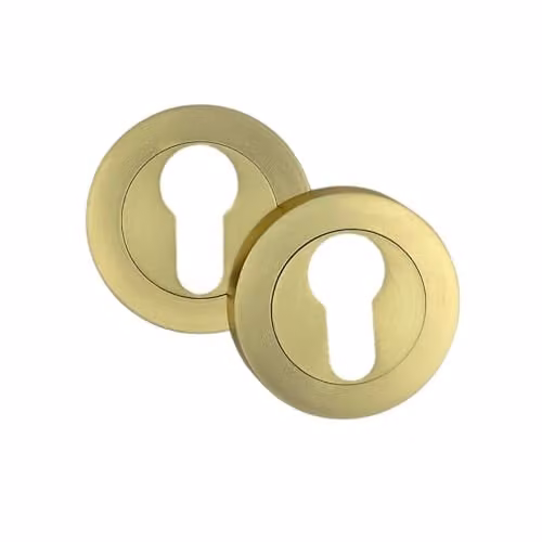 AXS Hardware Escutcheon Pair 52mm Euro Profile Door Keyhole Cover on Rose in Satin Brass