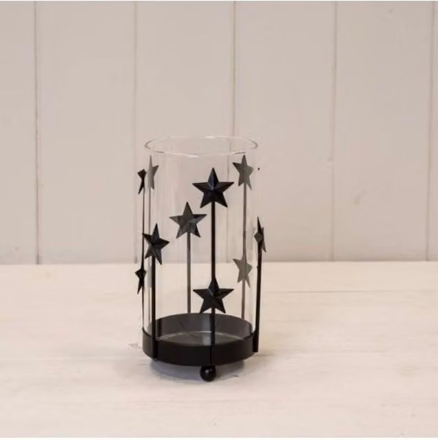 KDMD Small Black Metal Star Tealight Candle Holder with Glass Insert