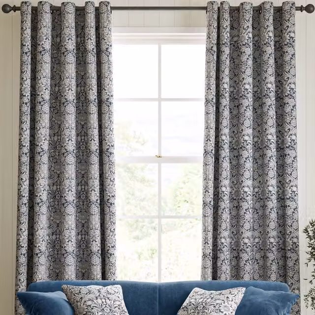 William Morris At Home Blue Floral Blackout Eyelet Curtain Panel