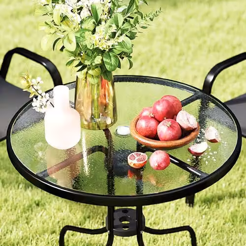 Outsunny 5 Piece Black Garden Dining Set with Round Glass Top Table and 4 Chairs – 7