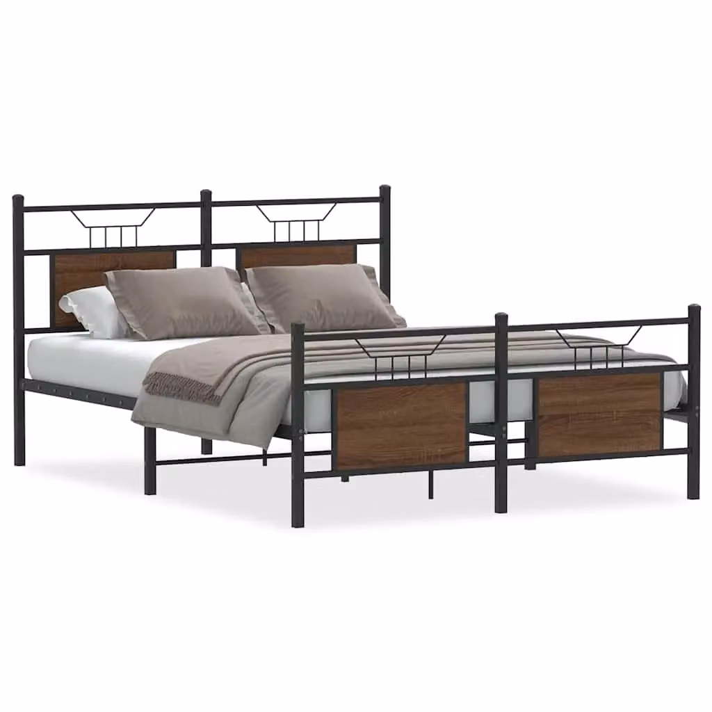Berkfield Home Bed Frame in Brown Oak, W/D/H: 140 x 200 cm – 2