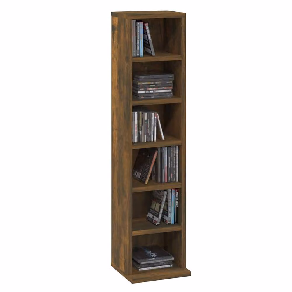 Berkfield Home Smoked Oak CD Cabinet in Brown, W/D/H: 21 x 20 x 88 cm – 3