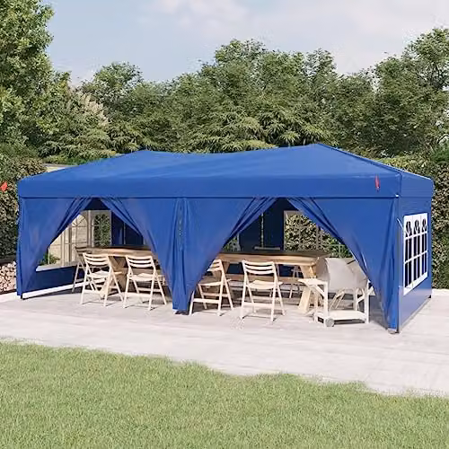 vidaXL Folding Party Tent with Sidewalls and Windows, Blue and Silver, W: 6 m, D: 3 m, H: 2 m – 2