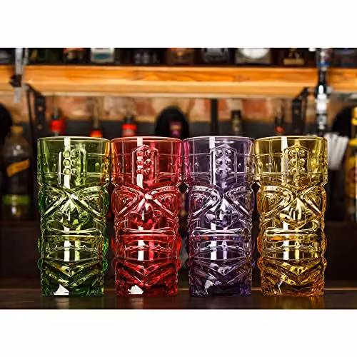 Bar Bespoke Red Tiki Glass Highball Tumbler 4 Pack, 450ml – 3