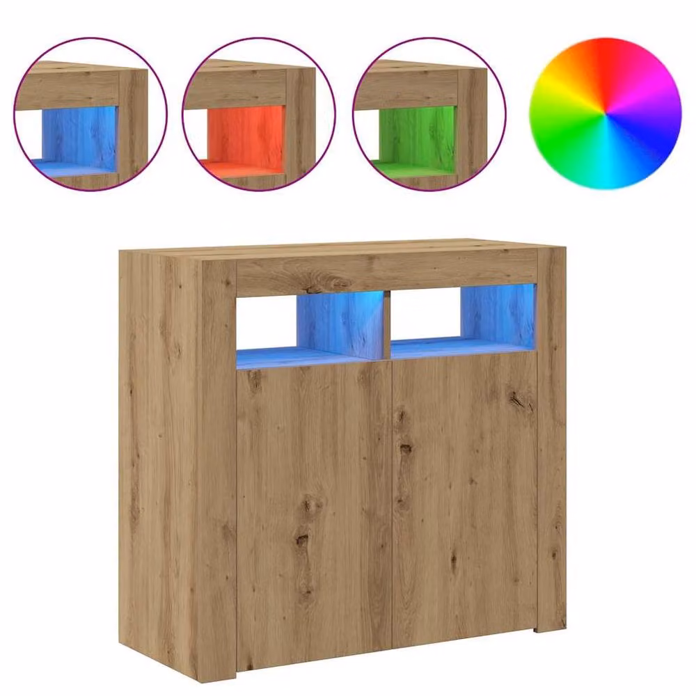 Berkfield Home Artisan Oak Sideboard with Integrated LED Lights in Brown, W/D/H: 80 x 35 x 75 cm – 4