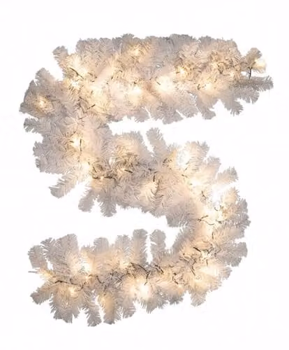 Shatchi 2m Alaskan White Pine Christmas Garland with Warm White LED Lights – 1