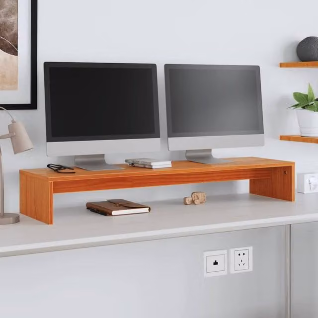 Berkfield Home Wax Brown Solid Wood Pine Monitor Stand W: 100 cm, D: 27 cm, H: 15 cm