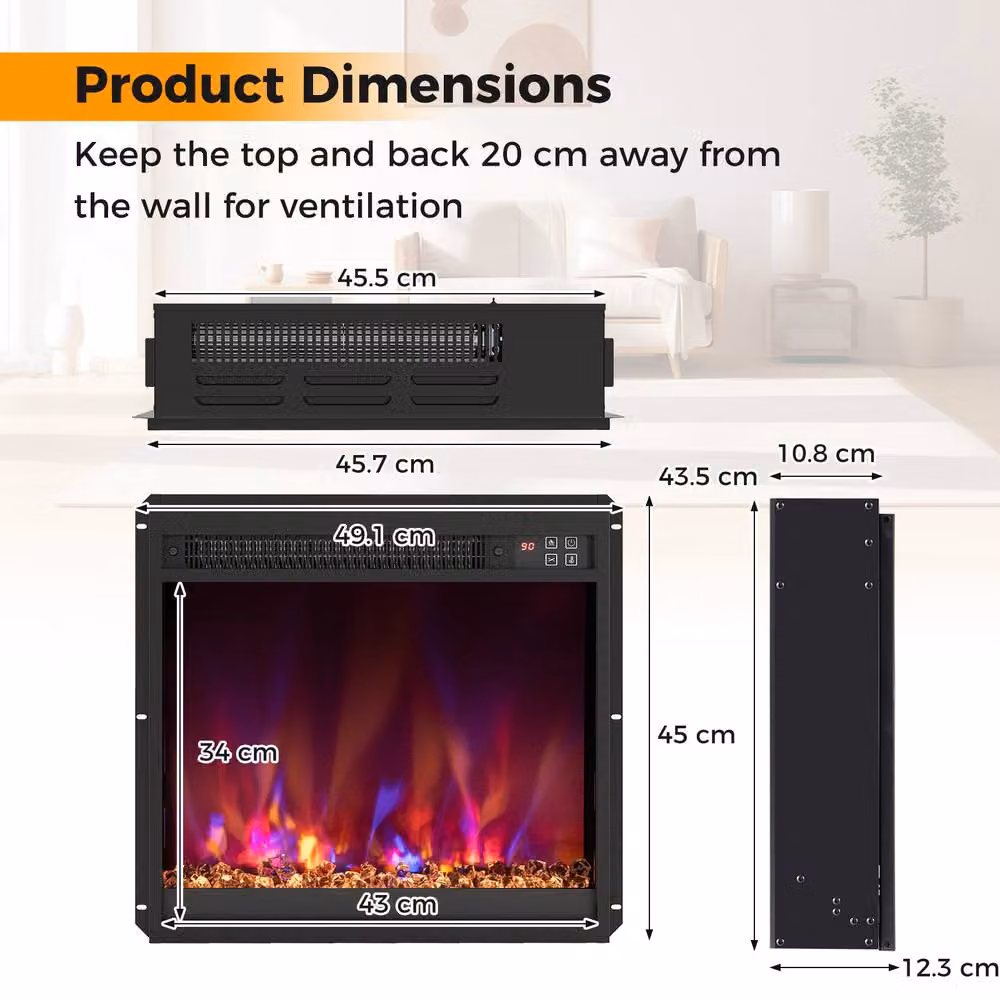 Costway 18 inch Recessed Electric Fireplace Insert 1500W Heater in Black – 2