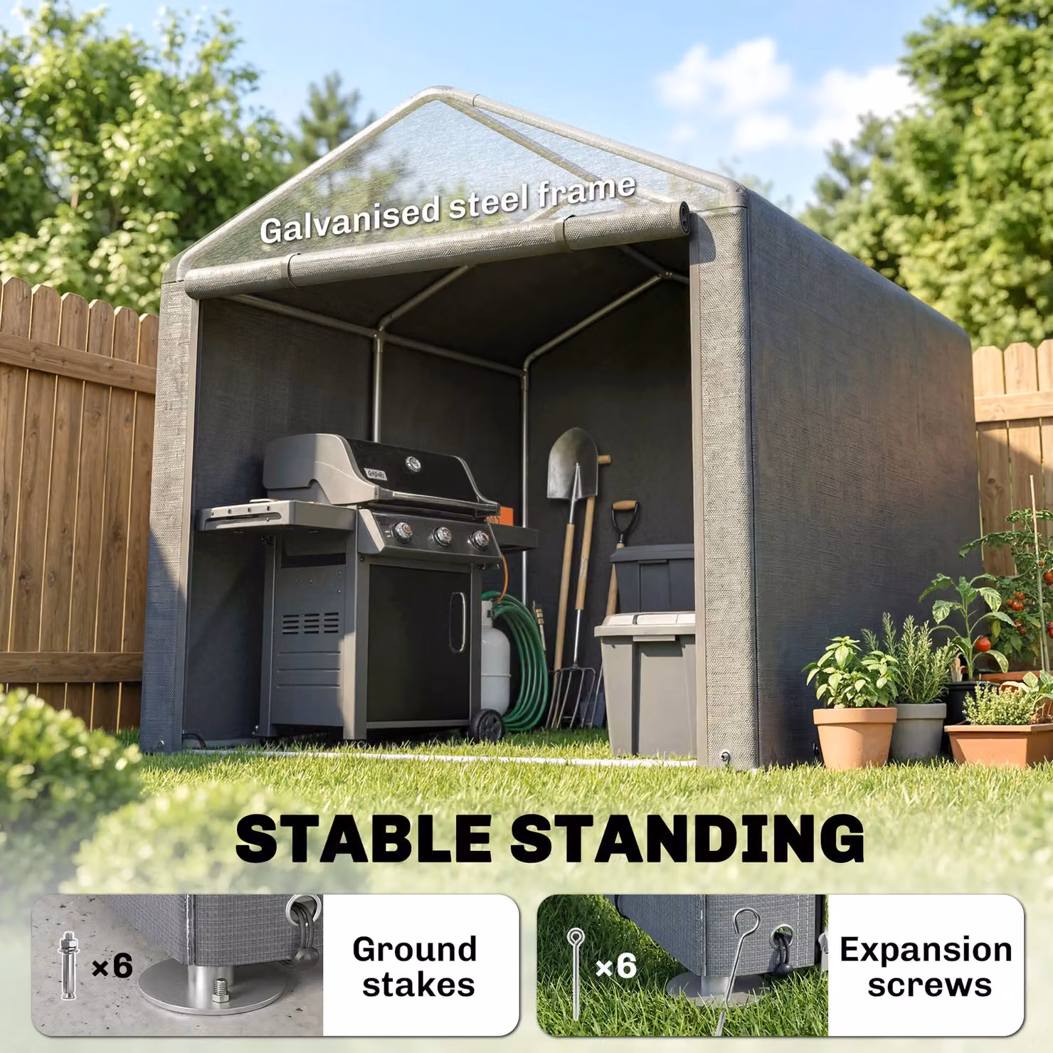 OUTSUNNY Portable Garden Storage Shed Tent in Light Grey, W: 220 cm, D: 160 cm, H: 172 cm – 5