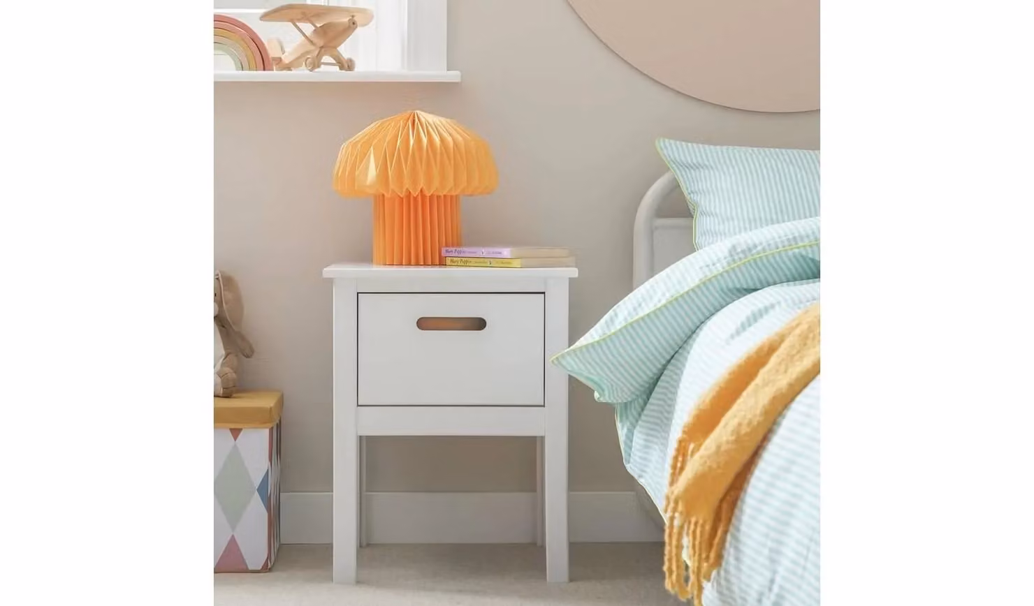 Ronnie Kids Bedside Table in White for Childrens Bedroom Storage