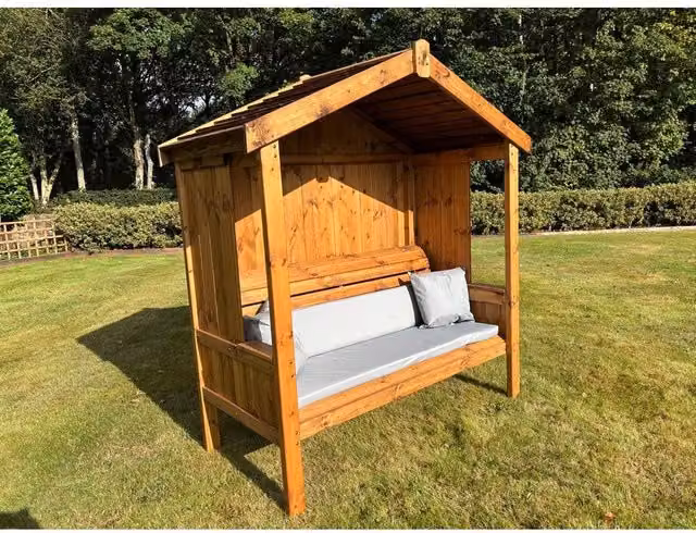Charles Taylor Imperial Three Seater Garden Arbour in Brown with Cushions, W183 x D80 x H194 cm