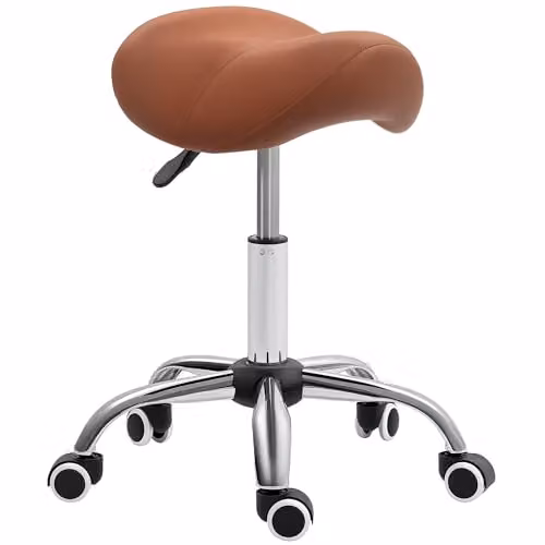 HOMCOM Brown PU Leather Saddle Stool with Adjustable Height and Castors