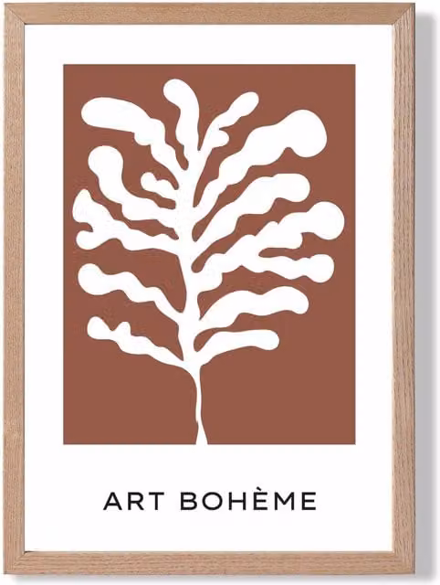 ARTZE Matisse Style Red and White Floral Cutout Framed Print with Oak Frame, A4