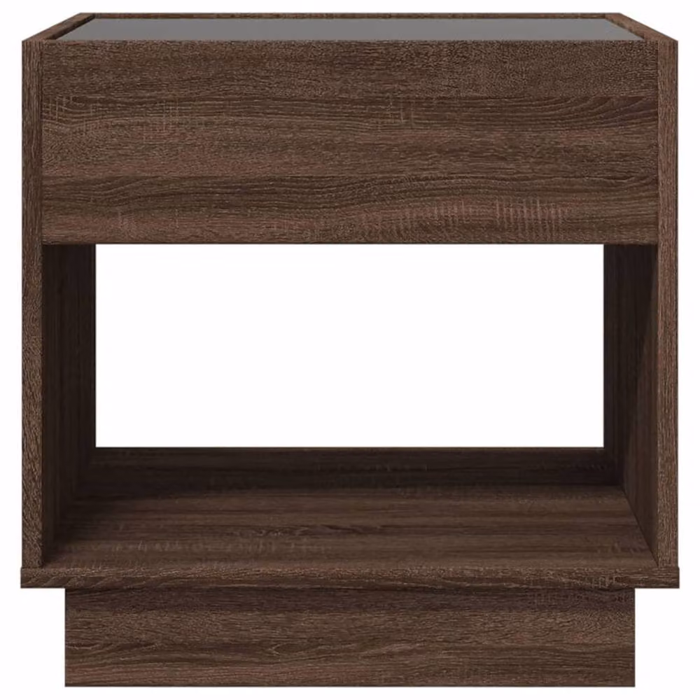 Berkfield Home Infinity LED Bedside Table in Brown Oak with Mirror Top, W/D/H: 50 x 50 x 50 cm – 5