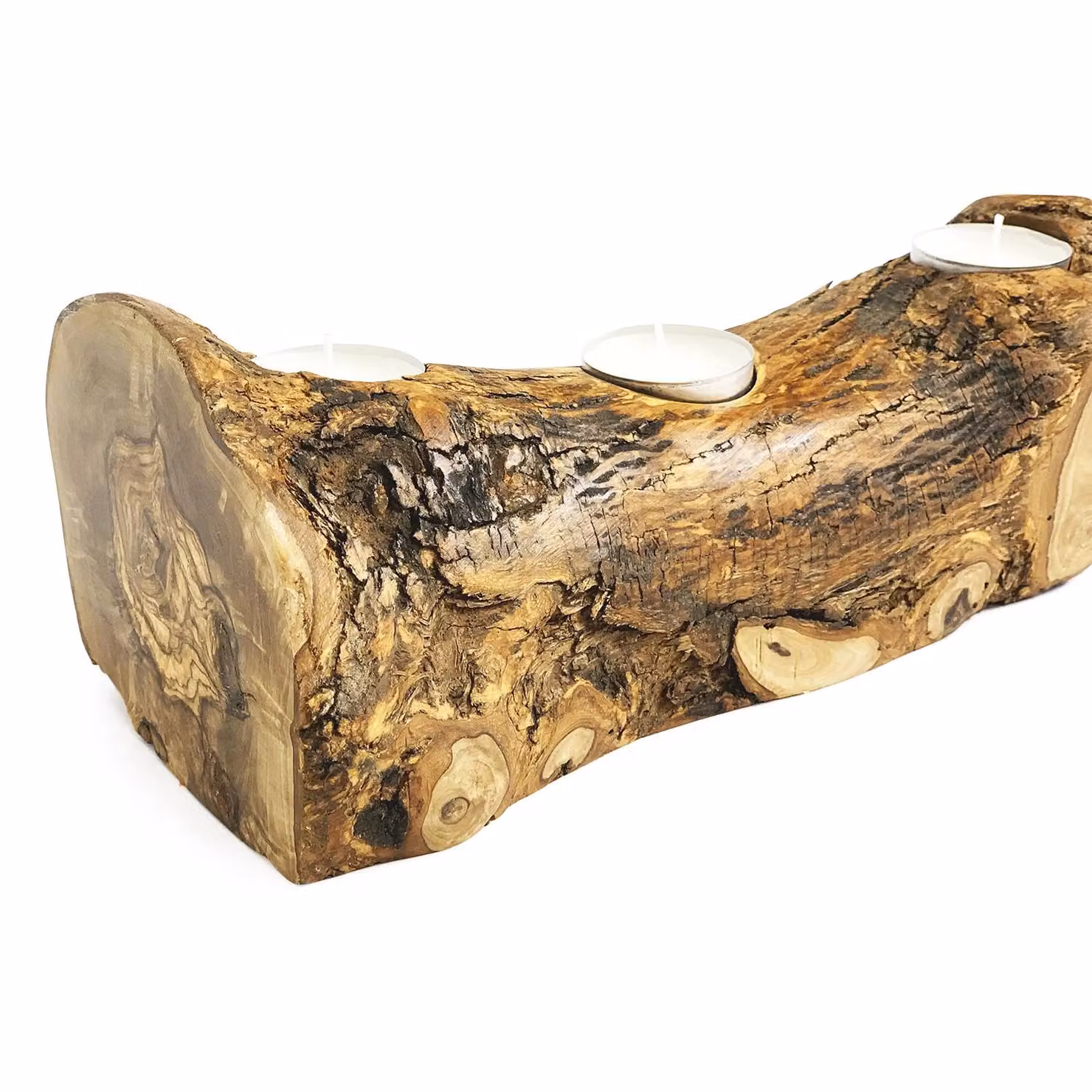 Verano Spanish Ceramics Rustic Olive Wood Tea Light Candle Holder, Brown, 28 cm – 2