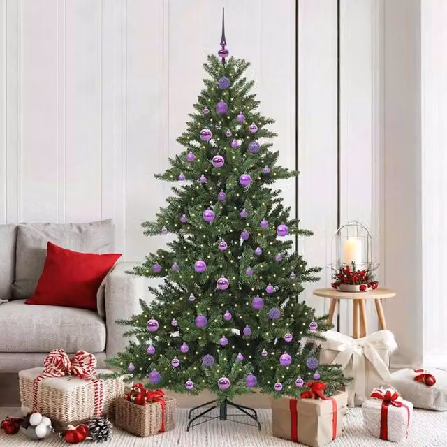 Berkfield Home Artificial Hinged Green PVC Christmas Tree with 300 Warm White LEDs, Height: 180 cm