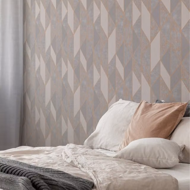 A.S. Création Superfresco Milan Geo Metallic Abstract Geometric Wallpaper in Grey