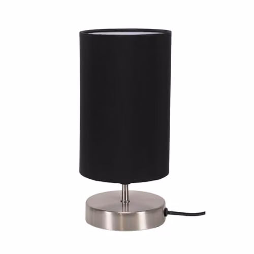 ValueLights Francis Dimmable Touch Table Lamp with Brushed Chrome Cylinder Base and Black Fabric Shade – 1