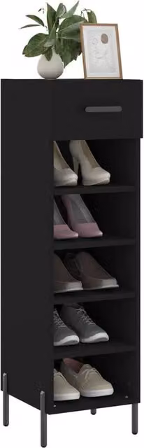 Berkfield Home Modern Black Shoe Cabinet with Hinged Doors and Open Shelf, W/D/H: 30 x 35 x 105 cm – 1