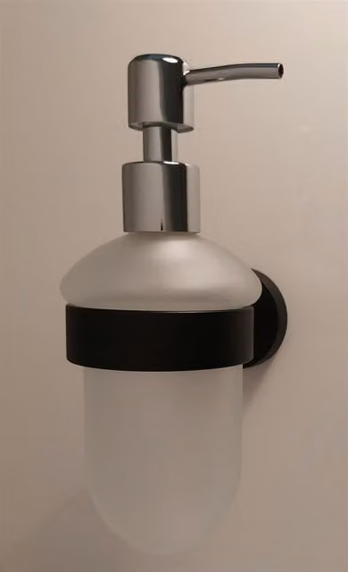 Luxury Living Colorado Wall Mounted Bathroom Soap Dispenser in Black Stainless Steel and Glass