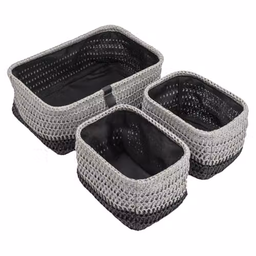 JVL Kenzi Set of 3 Open Weave Fabric Storage Baskets with Handles, Multicolour, W/D/H: 20 x 13 x 20 cm