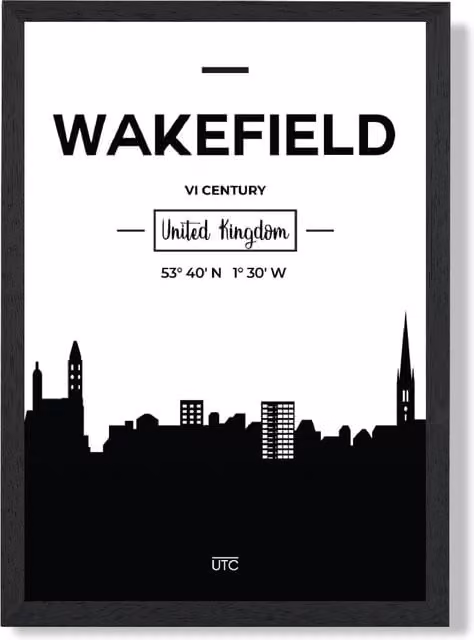 ARTZE Wakefield Black and White City Skyline Framed Photograph Print in Black Frame – 1