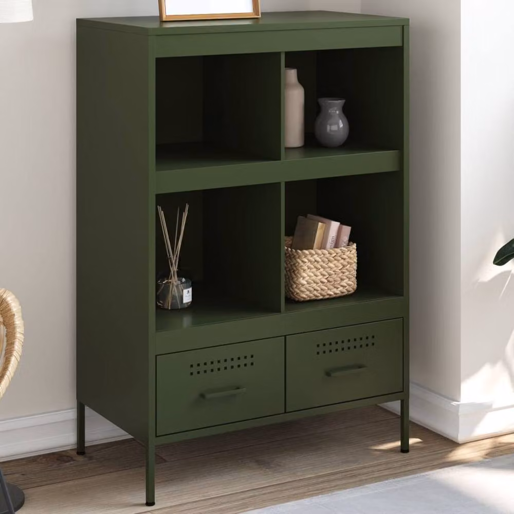 Berkfield Home Highboard in Olive Green Metal, W/D/H: 68 x 39 x 101.5 cm – 2
