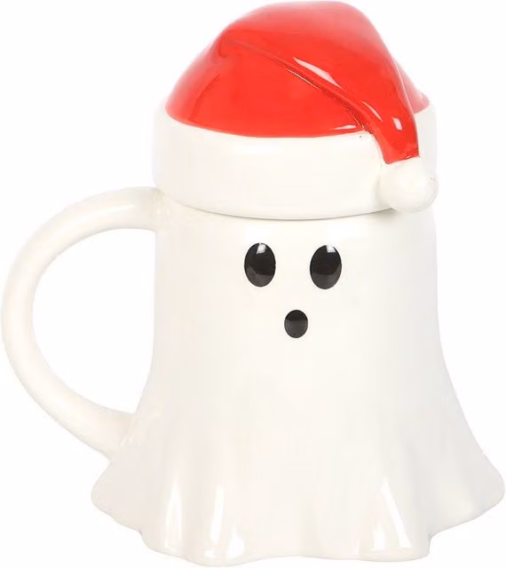 Something Different Merry Creepmas Ghost With Santa Hat Ceramic Mug in White, 500ml