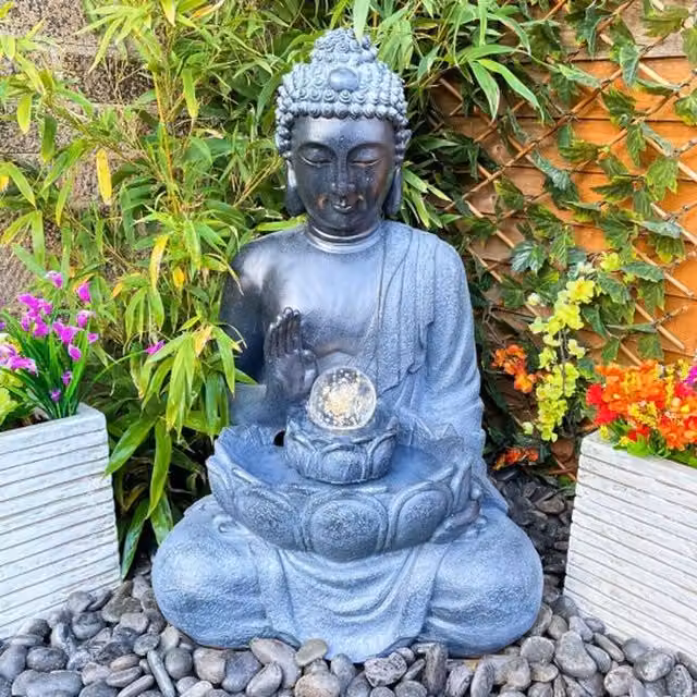 Tranquillity Water Features Gautama Oriental Solar Water Feature in Grey Resin