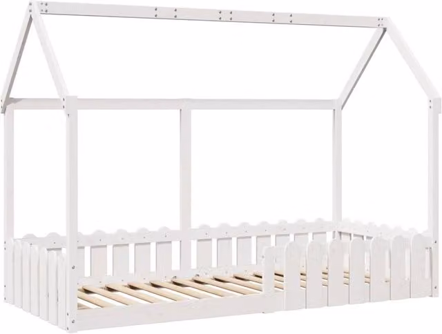Berkfield Home Kids House Bed Frame in White Solid Pine, W/D/H: 90 x 200 cm