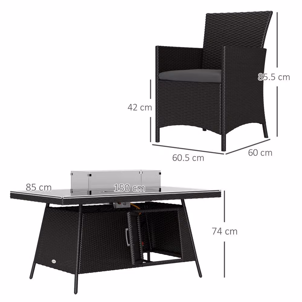 STILVORA Modern Outdoor Dining Set with Black Fire Pit Table and 7 Chairs – 3