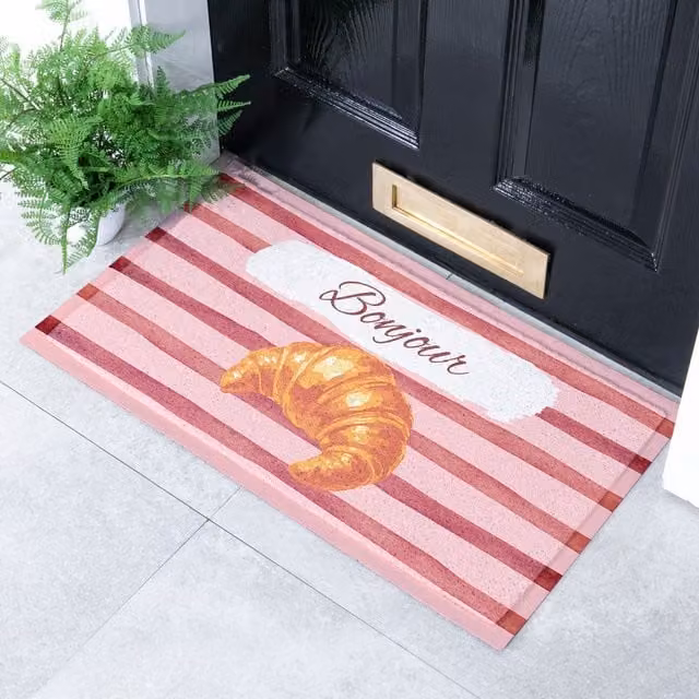 Artsy Mats Croissant Bonjour Indoor Outdoor Doormat, Multicolour, W: 70 cm, D: 40 cm