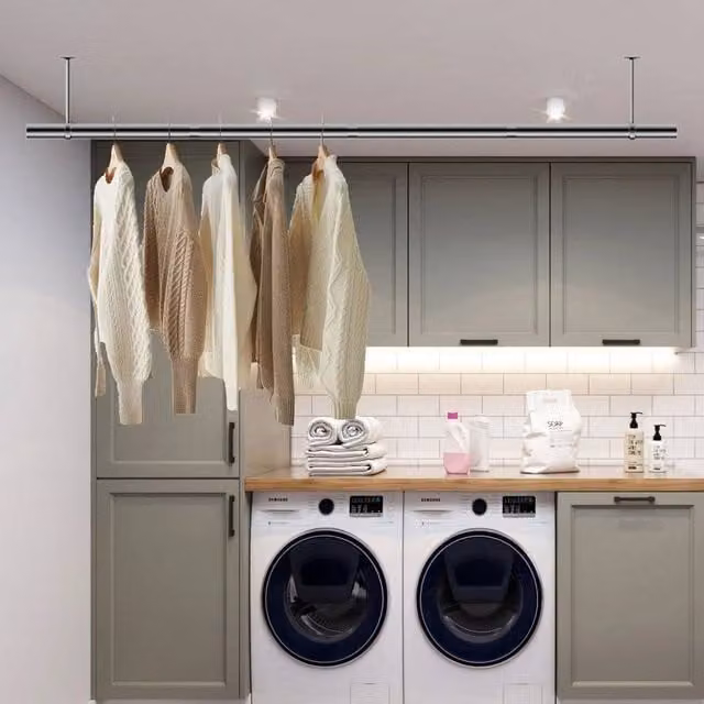 FORGEVIO Stainless Steel Foldable Laundry Pole Drying Rack in Silver, Length: 245 cm