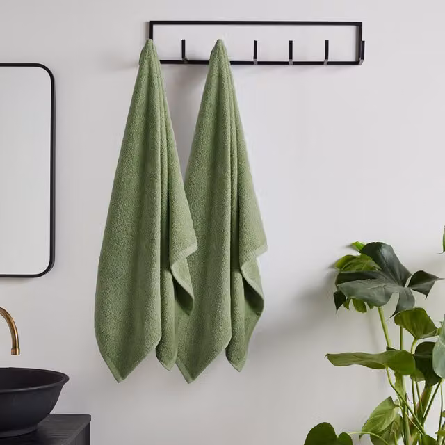 Catherine Lansfield Quick Dry Cotton Bath Sheet Pair in Green, W: 90 cm, H: 140 cm – 1