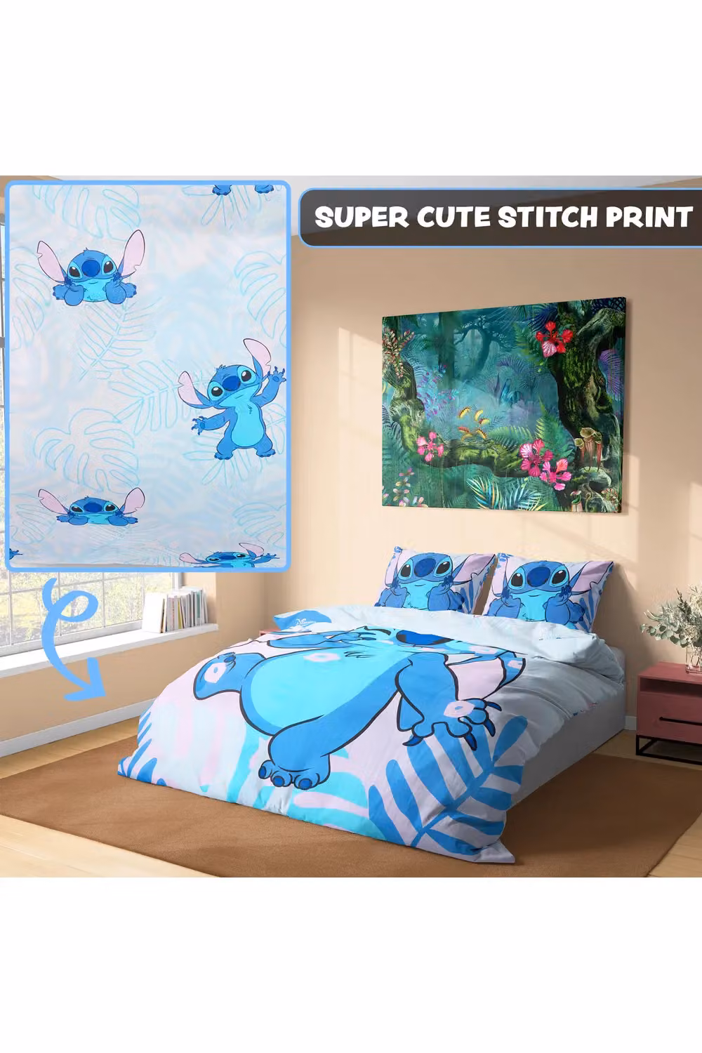 Disney Stitch Blue and Multicolour Duvet Cover and Pillowcase Set for Kids and Teens, W/D/H: 140 x 200 cm and 50 x 75 cm – 5