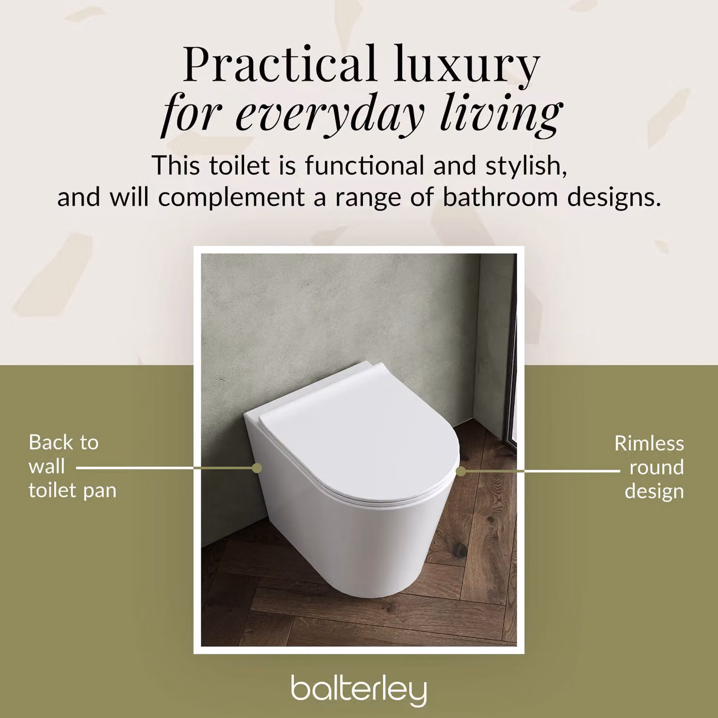 Balterley Round Rimless Back to Wall Toilet Pan with Soft Close Seat, White, W/D/H: 36.5 x 50 x 41.7 cm – 3