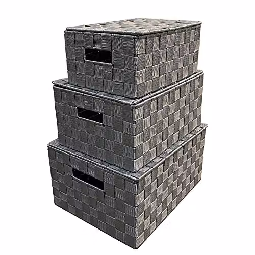 Arpan Set of 3 Grey Nylon Hand Woven Storage Baskets with Handles – 5