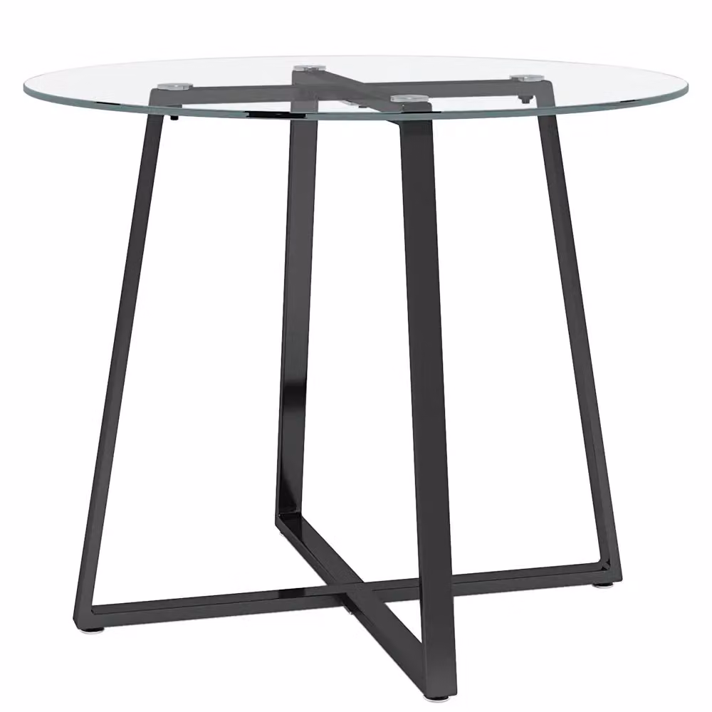 Living and Home Modern Round Tempered Glass Dining Table in Transparent – 3