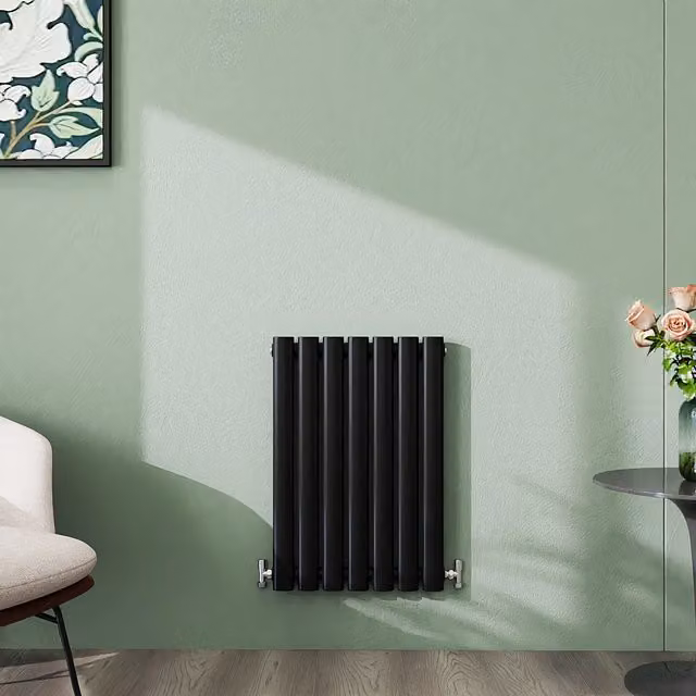 AicaBathroom Horizontal Oval Column Radiator in Black Steel, Width: 41.3 cm